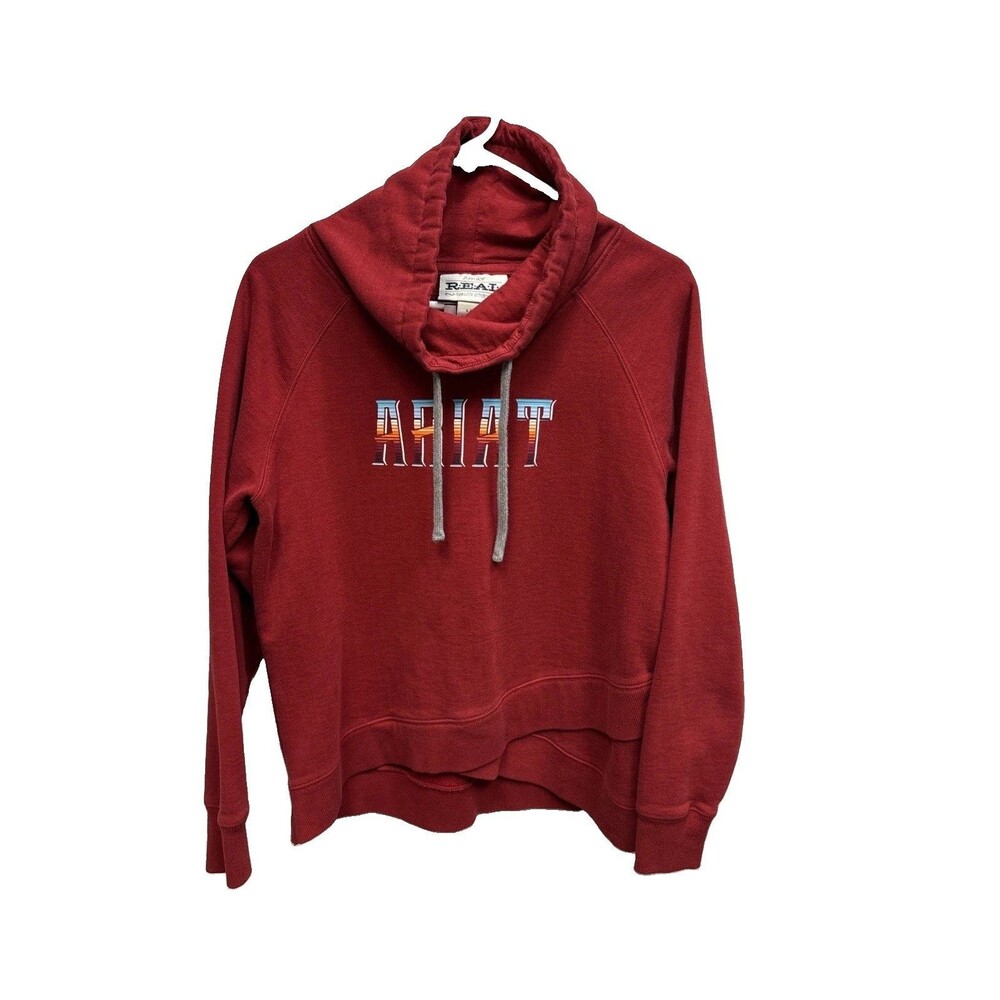 Ariat Real Sweatshirt Women L Red Mock Neck Serape Letter Graphic Pullover
